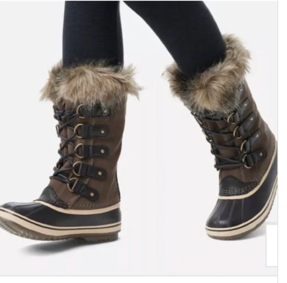Sorel Joan of Arc Tall Waterproof Faux Fur Lined Winter Snow Rain Boots Brown 8